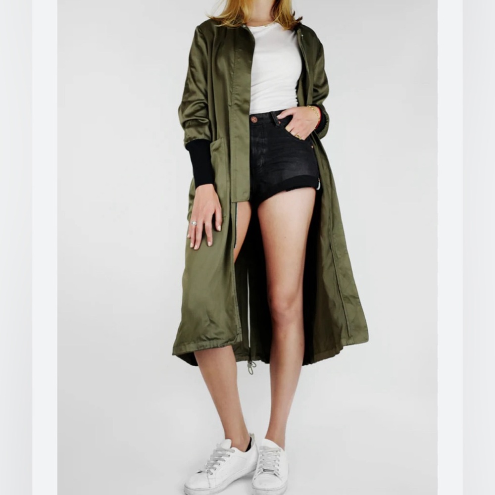 Soia & Kyo Bia Bonsai Green Satin Long Bomber Coat